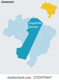 Karte von Espírito Santo Brasilien - Südoststaat, Hauptstadt von Vitória und Atlantikküste