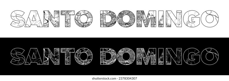 Santo Domingo City Name (Dominican Republic, North America) with black white city map illustration vector