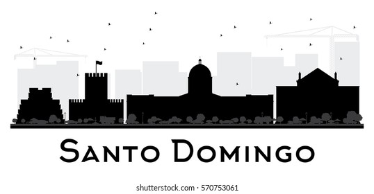 Santo Domingo City skyline black and white silhouette. Simple flat illustration for tourism presentation, banner, placard or web site. Cityscape with landmarks.