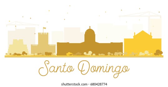 Santo Domingo City skyline golden silhouette. Vector illustration. Simple flat illustration for tourism presentation, banner, placard or web site. Cityscape with landmarks.