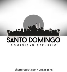 Santo Domingo Dominican Republic, Black Skyline Design, vector illustration. Typographic city silhouette