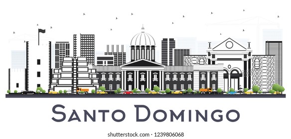 Santo Domingo Dominican Republic City Skyline with Gray Buildings Isolated on White. Vector Illustration. Travel and Tourism Concept with Historic Architecture. Santo Domingo Cityscape with Landmarks.