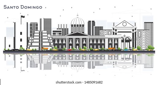 Santo Domingo Dominican Republic City Skyline with Gray Buildings and Reflections Isolated on White. Vector Illustration. Travel and Tourism Concept with Historic Architecture. Santo Domingo Cityscape