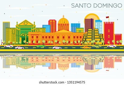 Santo Domingo Dominican Republic Skyline with Color Buildings, Blue Sky and Reflections. Vector Illustration. Tourism Concept with Modern Architecture. Santo Domingo Cityscape with Landmarks.