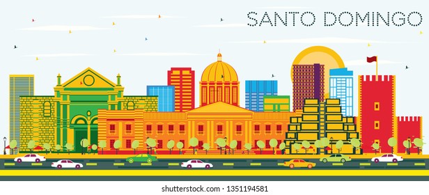 Santo Domingo Dominican Republic Skyline with Color Buildings and Blue Sky. Vector Illustration. Tourism Concept with Modern Architecture. Santo Domingo Cityscape with Landmarks.