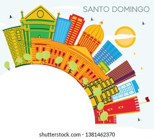 Santo Domingo Dominican Republic Skyline with Color Buildings, Blue Sky and Copy Space. Vector Illustration. Tourism Concept with Modern Architecture. Santo Domingo Cityscape with Landmarks.