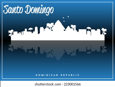 Santo Domingo, Dominican Republic, skyline silhouette vector design on parliament blue and black background. 