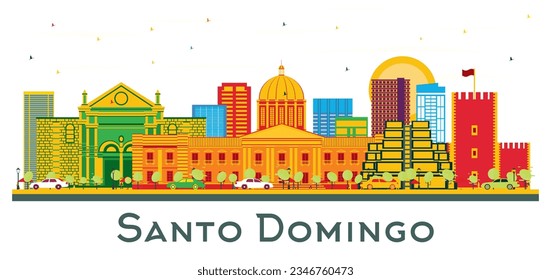 Santo Domingo Dominican Republic Skyline with Color Buildings isolated on white. Vector Illustration. Tourism Concept with Modern Architecture. Santo Domingo Cityscape with Landmarks.