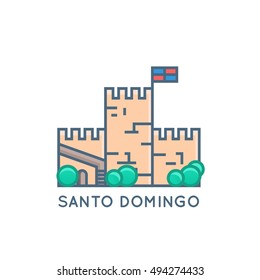 Santo Domingo, Dominican Republic Vector Flat Line Illustration