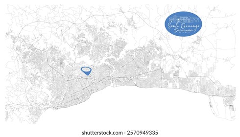 Santo Domingo, Dominican Republic,Streets Roads Map with location pin, illustration vector element image 