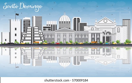 Santo Domingo Skyline with Gray Buildings, Blue Sky and Reflections. Vector Illustration. Business Travel and Tourism Concept with Modern Architecture. Image for Presentation Banner Placard and Web.