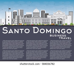 Santo Domingo Skyline with Gray Buildings, Blue Sky and Reflections. Vector Illustration. Business Travel and Tourism Concept with Modern Architecture. Image for Presentation Banner Placard and Web.