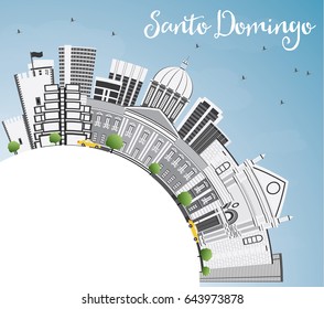 Santo Domingo Skyline with Gray Buildings, Blue Sky and Copy Space. Vector Illustration. Business Travel and Tourism Concept with Modern Architecture. Image for Presentation Banner Placard and Web.