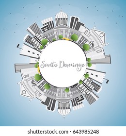 Santo Domingo Skyline with Gray Buildings, Blue Sky and Copy Space. Vector Illustration. Business Travel and Tourism Concept with Modern Architecture. Image for Presentation Banner Placard and Web.