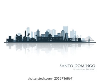 Santo Domingo skyline silhouette with reflection. Landscape Santo Domingo, Dominican Republic. Vector illustration.