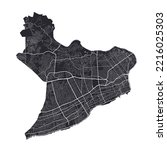 Santo Domingo vector map. Detailed vector map of Santo Domingo city administrative area. Cityscape poster metropolitan aria view. Black land with white roads and avenues. White background.
