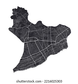 Santo Domingo vector map. Detailed vector map of Santo Domingo city administrative area. Cityscape poster metropolitan aria view. Black land with white roads and avenues. White background.