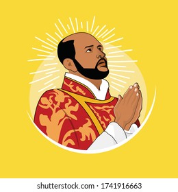 Santo ignatius of loyola praying to God. Church, Catholic, priest. Vector flat illustration