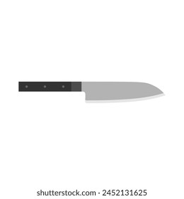 Santoku Japanese kitchen knife flat design vector Illustration isolated on white background. A traditional Japanese kitchen knife with a steel blade and wooden handle.