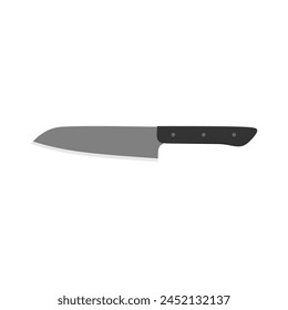 Santoku Japanese kitchen knife flat design vector Illustration isolated on white background. A traditional Japanese kitchen knife with a steel blade and wooden handle.