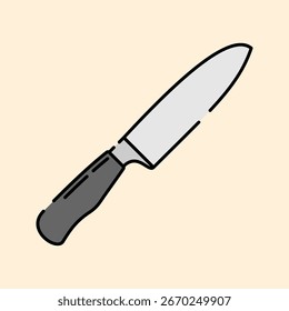 Santoku Messer Flacher Design-Stil, vielseitiges Messer im japanischen Stil zum Schneiden und Würfeln, geeignet für Kochdesigns und Projekte zum Thema Küche.