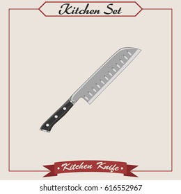 Santoku knife. Isolated image. Poster for kitchen.