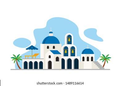 Santorini Aegean sea Island Landmarks Travel Flat Concept Vector Illustration, Suitable for Background, Banner, Wallpaper, Advertising Illustration