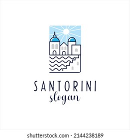 Santorini Aegean Sea Island Landmarks Travel Flat Concept Vector Illustration. Santorini greek island logo icon design template