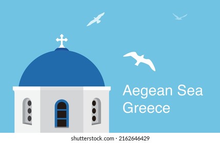 Santorini Aegean Sea Islands. Flat Cartoon Style Attraction, Vector