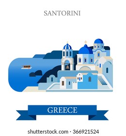 Santorini Aegean Sea Islands in Greece. Flat cartoon style historic sight showplace attraction web site vector illustration. World countries cities vacation travel sightseeing collection.