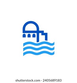 Santorini city blue color logo icon design template flat vector