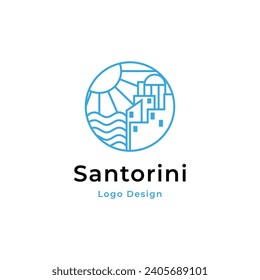 Plantilla de diseño del logo de la ciudad de Santorini con estilo de diseño de líneas de arte