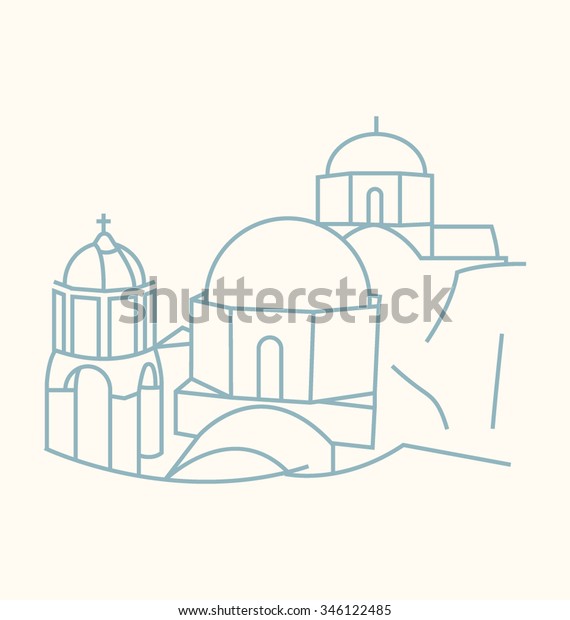 Santorini Colored Line Illustration Stock Vector (Royalty Free) 346122485