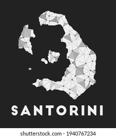 Santorini - communication network map of island. Santorini trendy geometric design on dark background. Technology, internet, network, telecommunication concept. Vector illustration.