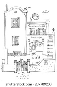 Santorini, Greece, facade - cartoon
