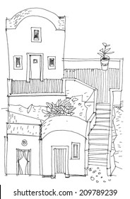 Santorini, Greece, facade - cartoon
