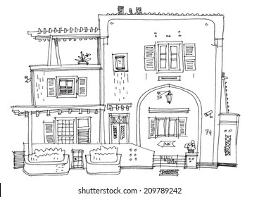 Santorini, Greece, facade - cartoon