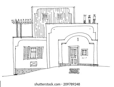 Santorini, Greece, facade - cartoon
