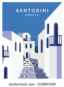 Santorini Grecia.
Islas griegas. Vista de la arquitectura tradicional sobre el cielo azul. Ilustración vectorial