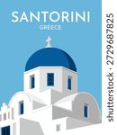 Santorini greece modern poster design in flat style. Vector stock