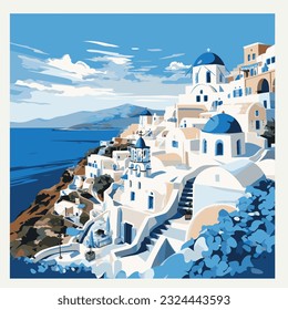 Santorini Greece vector illustration wallpaper stamp