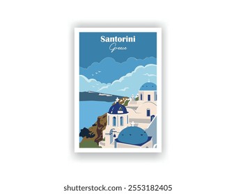 Santorini, Grecia Antiguas Travel Posters. Ilustración vectorial. Impresiones de alta calidad