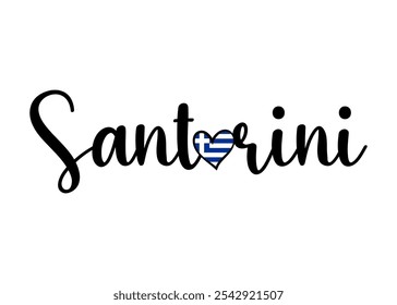 Letras de caligrafía de Vector dibujado a mano Santorini. Elemento de diseño para tarjetas, Anuncios, volantes, estampados de camisetas aislados sobre fondo blanco.