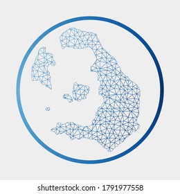Santorini icon. Network map of the island. Round Santorini sign with gradient ring. Technology, internet, network, telecommunication concept. Vector illustration.