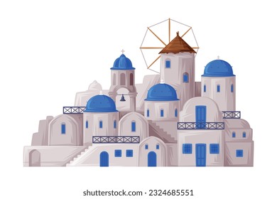 Santorini Island City Architecture as Greece Landmark and Traditional Cultural Symbol Vector Illustration