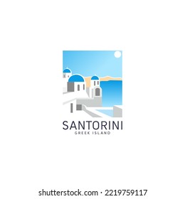 Isla Santorini Ilustración del elegante paisaje de pueblo griego azul.