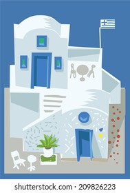 Santorini island, Greece - facade - cartoon