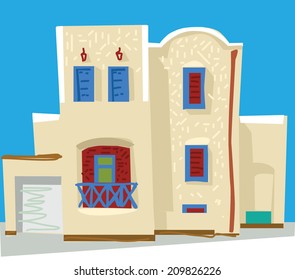 Santorini island, Greece - facade - cartoon