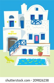 Santorini island, Greece - facade - cartoon