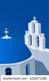 Santorini island, Greece. Three bells of Fira church.